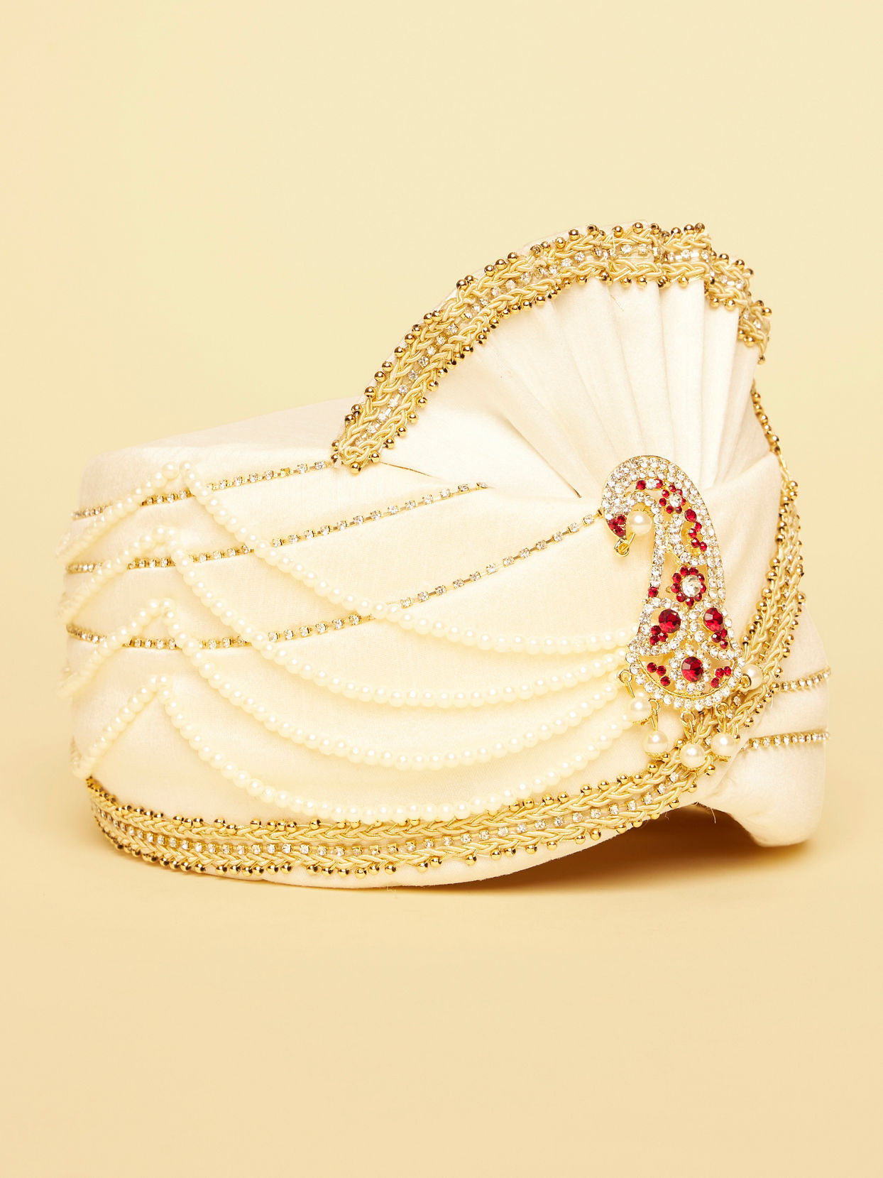 Pearled Ivory White Gold Embellished Safa image number 1